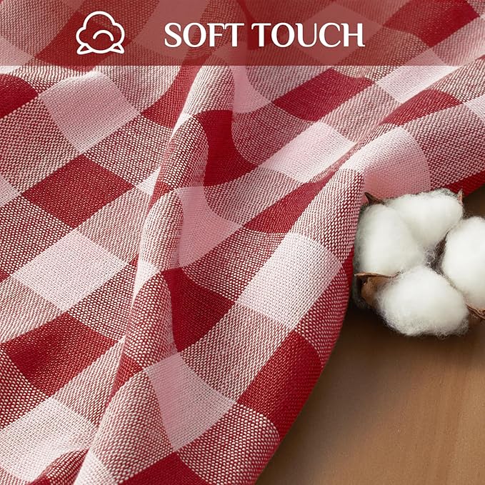 Softalker Checkered Tablecloth Rectangle, Outdoor Linen Cotton Gingham Table Cloth with Tassel, Heavy Duty Wrinkle Free Buffalo Plaid Table Cover for Kitchen Dining Home Party - 55 x 70 Inch, Red