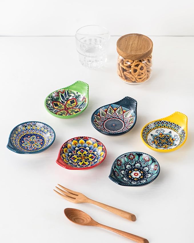 HENXFEN LEAD Dipping Bowls Set of 6, 3 oz Small Ceramic Sauce Dishes for Soy Sauce, Condiments, Appetizers & Snacks – Mini Serving Bowls for Sushi, BBQ & Parties