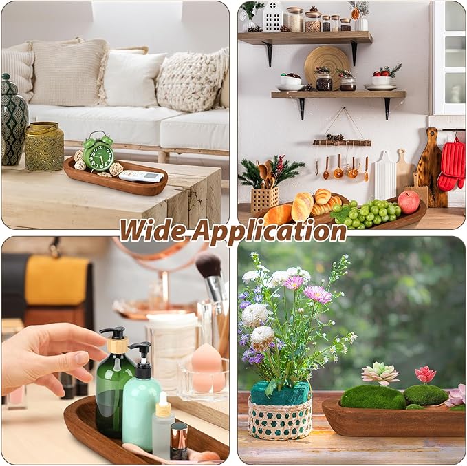 4 Pcs Wooden Dough Bowl Wood Decorative Rustic Wooden Bowls Table Centerpiece for Living Room Home Dining Room Kitchen Decoration(Brown,16' X 6'' X 2'',Classic)
