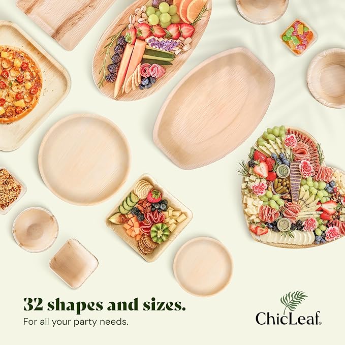 Chic Leaf Palm Leaf Bowls - Mini Disposable Bamboo Style Bowls for Weddings, Parties, Winter Tasting Events, Game Day Appetizers - Elegant Romantic Date Night Essentials (5.5'' Square - 25 Pack)
