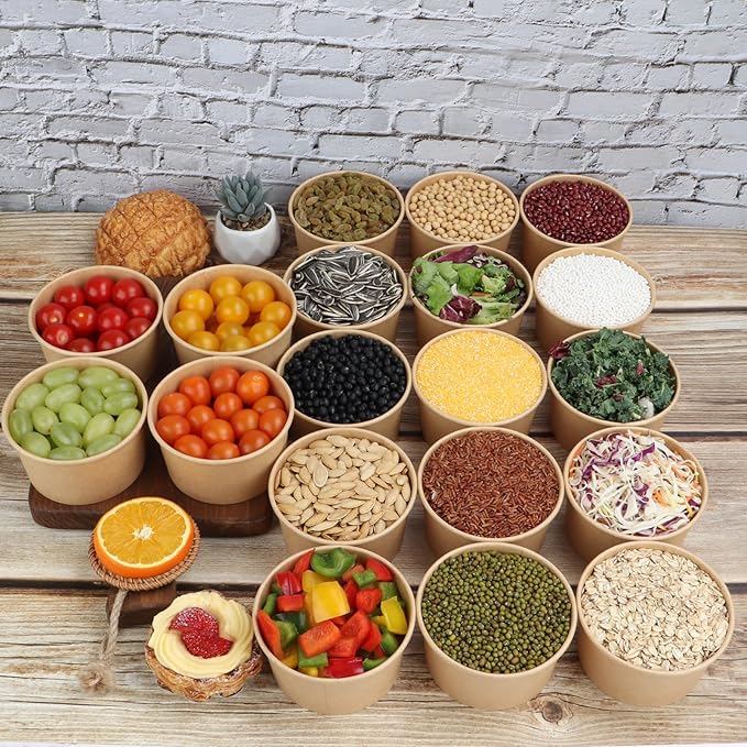14 oz Disposable Kraft paper bowls with lids, Food containers Soup Bowls Party Supplies Treat Bowls 50 Pack