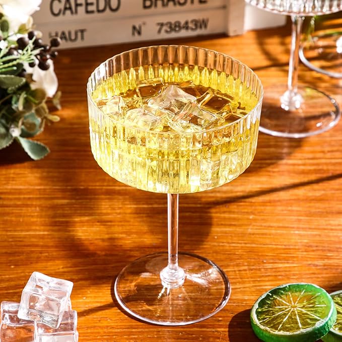 48 Pcs Ribbed Martini Glasses 10 oz Disposable Plastic Vintage Ribbed Coupe Glasses Unbreakable Dessert Parfait Glassware for Wedding Birthday Party Supplies (Clear)