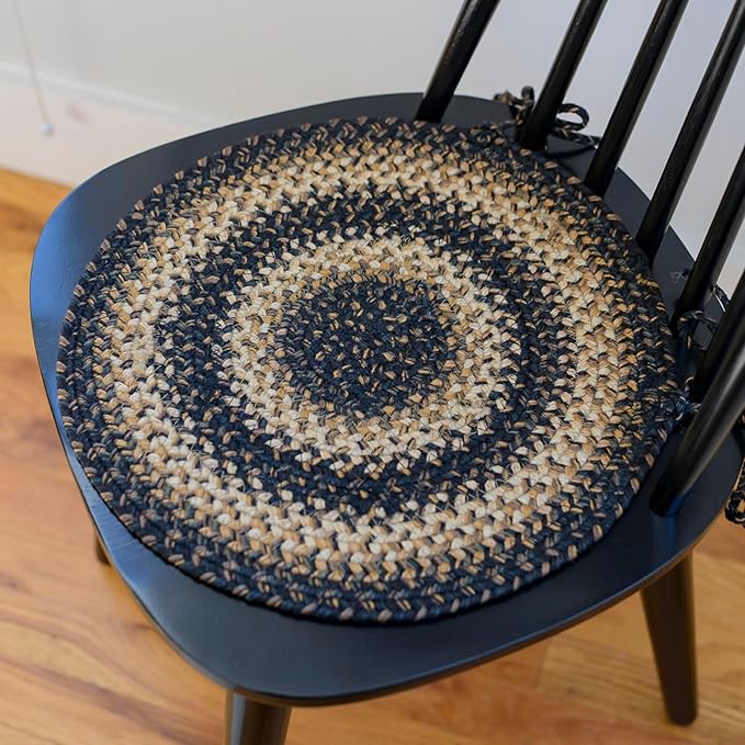 Homespice Kilimanjaro Jute Braided Kitchen Chair Pads 15x15 Set of 2 - Durable, Naturally Comforting & Reversible