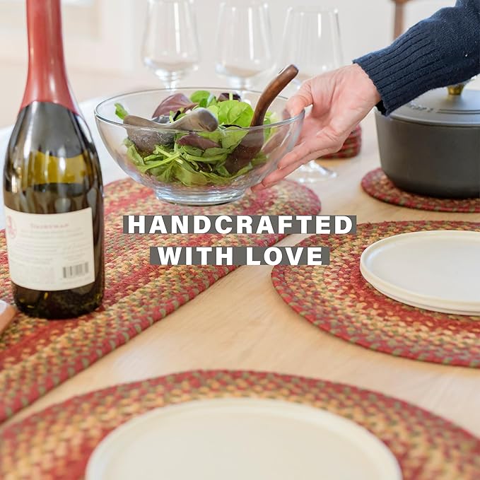 Homespice Cider Barn Oval Table Runner - 11"x36", Red - Handcrafted with Jute - Rich Colors, Easy to Clean, Durable and Protects Furniture