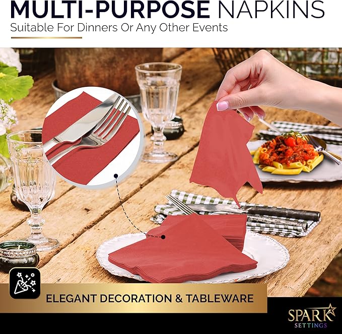 Big Party Pack 40 Count Red Dinner Napkins Tableware- Ideal for Wedding, Party, Birthday, Dinner, Lunch, Cocktails. (7” x 7”)