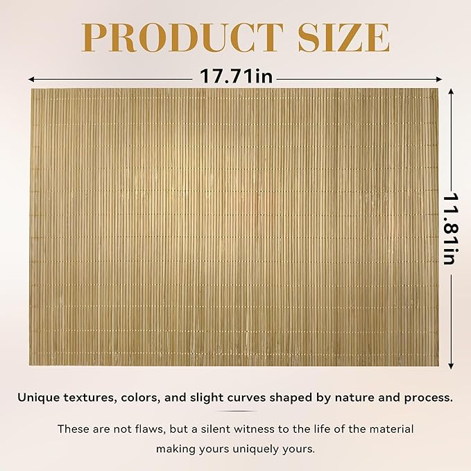 4-Pack Bamboo Placemats,Woven Heat-Resistant Rectangular Table Mats,Natural Dining Place Mats,Rustic Japanese Style Wood Mats for Indoor Dining,Kitchen and Party Use, Coffee