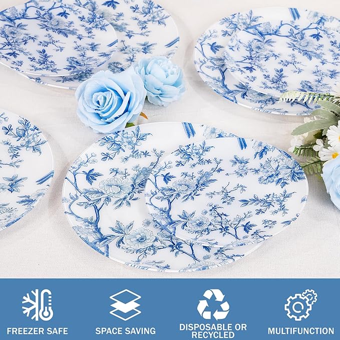 EI 60pcs Blue Plastic Plates Disposable Heavy Duty,Blue and White Floral Disposable Plates,10.25" Dinner & 7.5" Dessert Plate,Natural Fresh and Elegant Decorations for Birthdays/Tea Party/Wedding