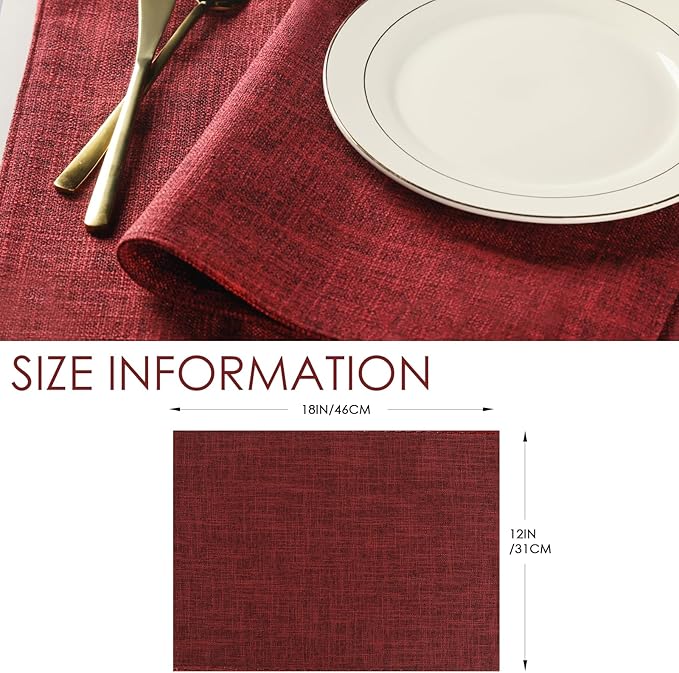 Red Placemats Set of 8, Washable Dining Table Mats Cloth Place Mats, Elegant Placemats for Valentines Day Holiday, Heat Resistant Kitchen Burgundy Place Mats, Easy to Clean(Burgundy)