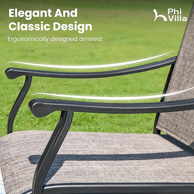 PHI VILLA Swivel Outdoor Chair Set of 6,Patio Swivel Rocking Chairs with Textilene Fabric and Metal Frame for All Weather,Outdoor Dining Chairs for Garden
