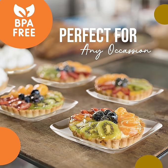 Exquisite Tiny Mini Dessert Plates - 240 Pack 2.4 In. x 2.4 In. Clear Disposable Appetizer Plates - Small Plastic BPA Free for Weddings
