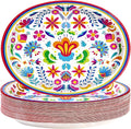 50Pcs Mexican Fiesta Oval Paper Plates 10" x 12" Large Disposable Heavy Duty Colorful Mandala Floral Party Plates Cinco De Mayo Dessert Platters for Taco Tuesday Birthday Party Supplies Decor