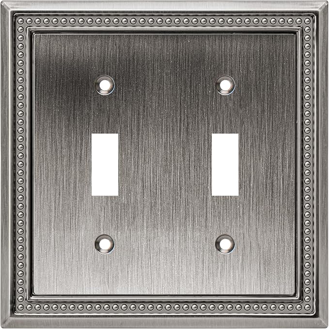 Henne Bery Sunken Pearls Heavy Duty Decorative Wall Plate Switch Plate Outlet Cover (Double Toggle, Heirloom Silver)