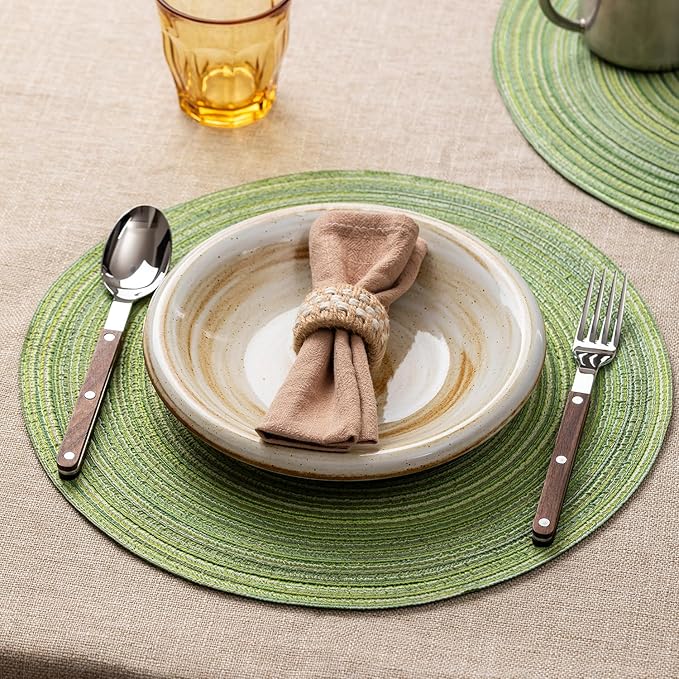 Round Placemats Set of 6 Woven Placemats Washable Braided Table Mats for Dining Table Heat Resistant Non-Slip Circle Place Mats(Green)