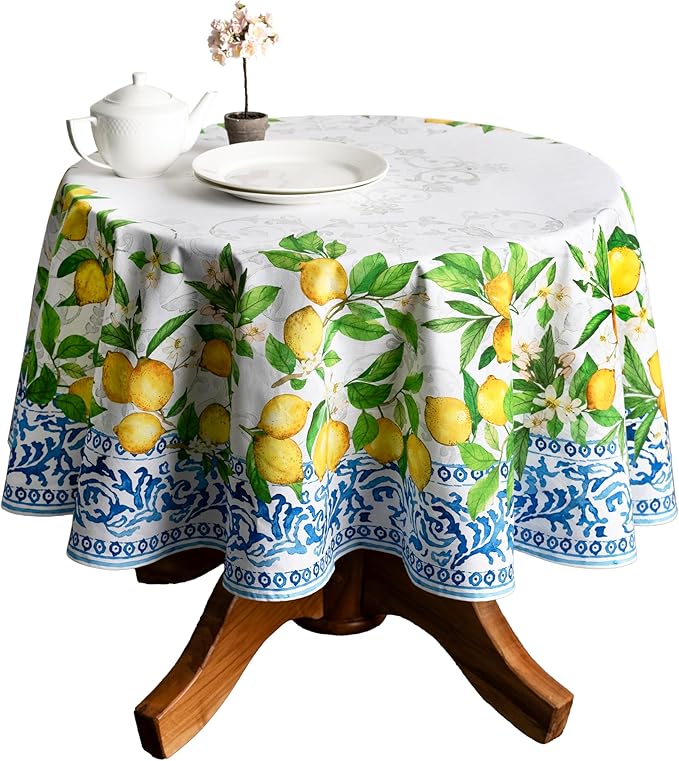 Maison d' Hermine Table Cloth Round Table 100% Cotton 69 Round Inches Tablecloth Reusable Decorative for Dining Room Farmhouse Home Valentines Day Decorations Spring Summer - Cedrat