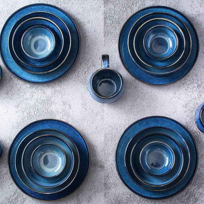 UNICASA Ceramic Dessert Plate Set of 4, 8 Inch Reactive Plates for Appetizer, Snack, Salad, Serving Dish, Microwave & Dishwasher Safe, Scratch Resistant, Blue