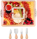 Charcuterie Board with Lid and Handle - Portable Travel Design Bamboo Cheese Board Set with 4 Cheese Tools, Gift for Housewarming, Weddings, Picnics(8 Compartments, White)