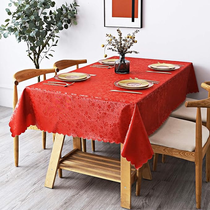smiry Waterproof Vinyl Tablecloth, Rectangle Heavy Duty Table Cloth, Wipeable Table Cover for Kitchen and Dining Room (Red, 60X102 Inch)