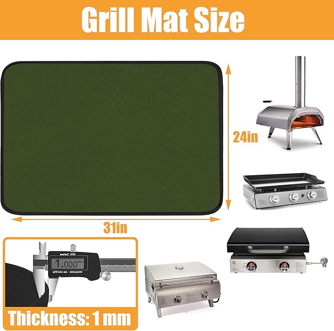 Green 24x31 Inchs Heat Resistant Mat for Outdoor Grill Table,Fireproof Under Blackstone Griddle BBQ Mat,Air Fryer Mat,Indoor Fireplace Mat, Protect Your Table and Outdoor Grill Table（0.04in Thickness）