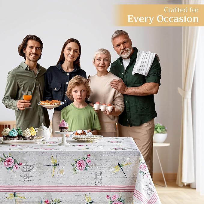 Maison d' Hermine Table Cloth Rectangle Table 100% Cotton 60 x 108 Inches Tablecloth Reusable Decorative for Dining Room Farmhouse Home Valentines Day Decorations Spring Summer - Champ De Mars