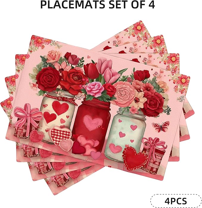 Holiday Placemats Set of 4 Washable Table Place Mats for Dining Kitchen Party Decor