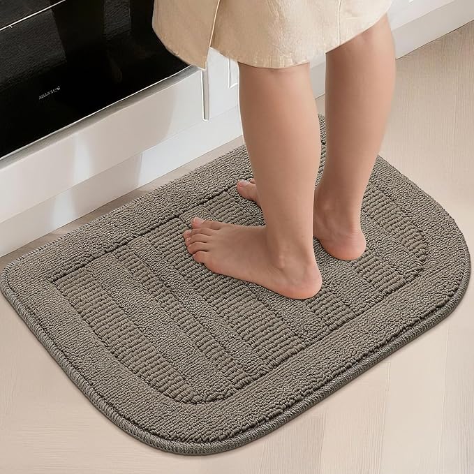 BEQHAUSE 30x18 Inch Kitchen Rug Mat Durable Kitchen Rugs Non-Slip Washable Absorbent Kitchen Mats for Floor Dirt-Resistant Semicircular Kitchen Mat (Taupe)