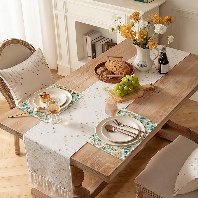 Abstract Gold Flower Placemats Set of 6, Linen Washable for Christmas, Thanksgiving, Party, and Daily Dining, Decorative Table Mats for 4-6 Person Table