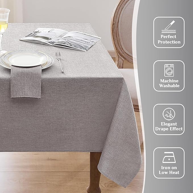 Softalker Grey Tablecloths Rectangle 70x52 Inch Linen Textured Outdoor Table Cloth Stain and Wrinkle Resistant Table Cover for Spring,Easter,Summer,Party,Garden,Coffee Modern Decor Small Tabletop