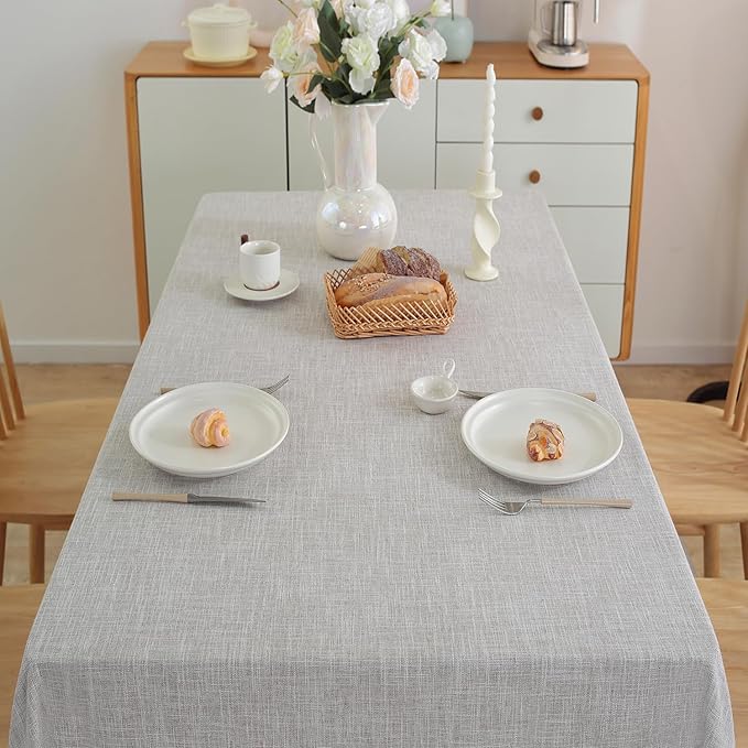 JIALE Textured Tablecloth, Heavy Duty Linen Style Farmhouse Table Cloth Rectangle Table, Wrinkle-Free Washable Waterproof Table Cover for Kitchen, Dining, Parties, 55"x120", Light Brown