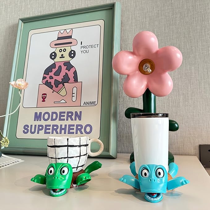 XYG Turtle Cup Holder Coaster with Liftable Limbs and Expressive Face for Home Decor, Car, 2 PC in Green Blue