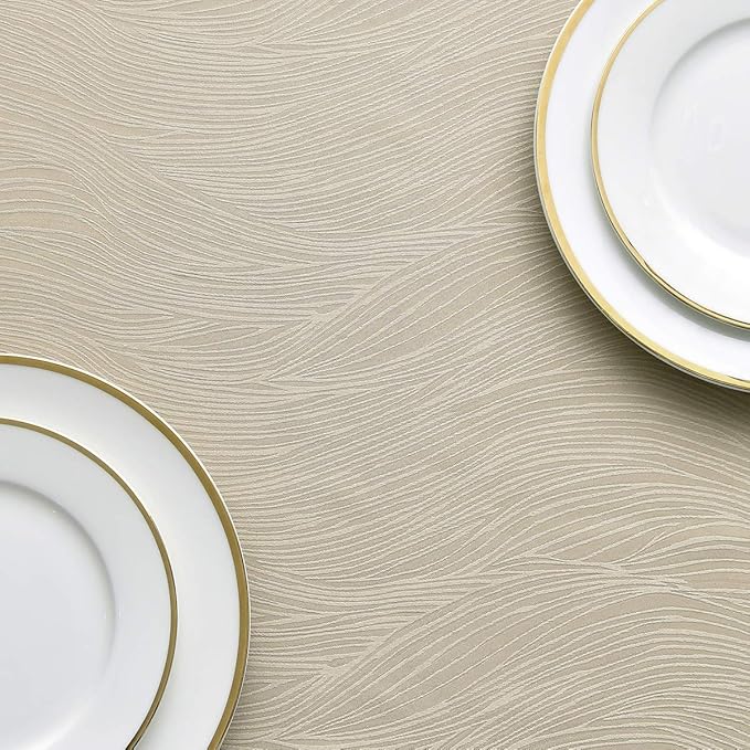 maxmill Jacquard Tablecloth Swirl Design Water Resistance Antiwrinkle Heavy Weight Soft Table Cloth for Buffet Banquet Parties Event Holiday Dinner Rectangle 60 x 84 Inch Beige