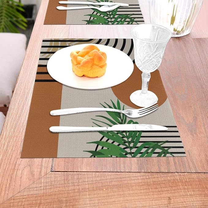 Boho Mid Century Placemats Abstract Geometric Modern Minimalist Washable Place Mats 12x18Inch for Dining Kitchen Farmhouse Decor 4 PCS