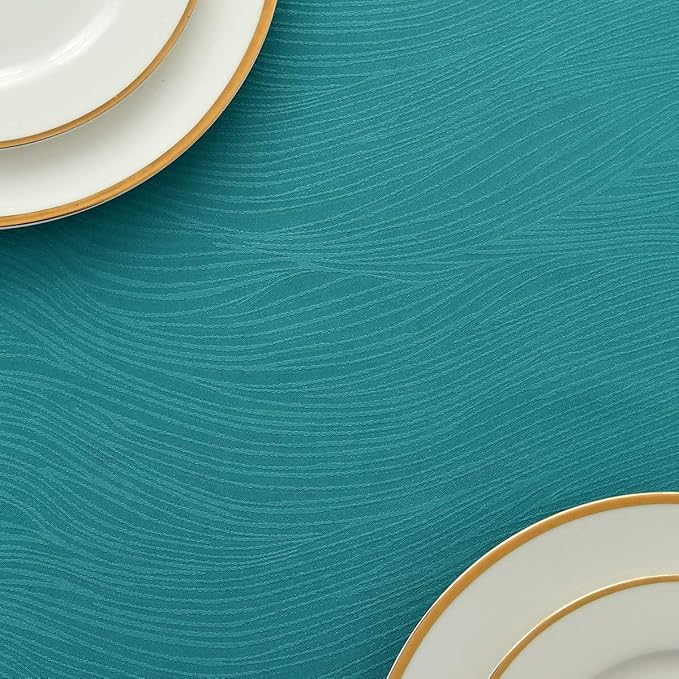 maxmill Jacquard Table Cloth Swirl Design Water Proof Wrinkle Free Water Proof Heavy Weight Soft Tablecloth Decorative Fabric Table Cover for Outdoor and Indoor Use Rectangular 60 x 104 Inch Teal
