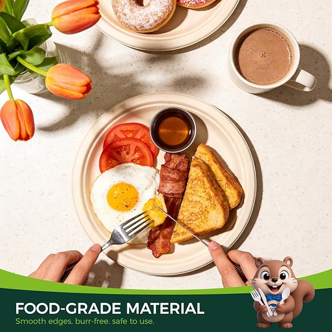 100% Compostable Plates - 125-Count Heavy Duty, Biodegradable Bagasse Plates - Eco Friendly and Sustainable (Natural, 10 inch)
