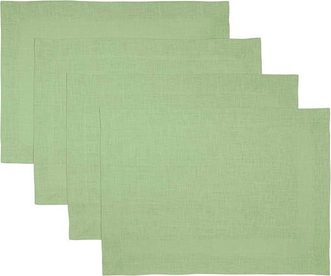 D'Moksha Homes Linen Placemats 14 x 19 Inch - Sage Green Placemats Set of 4-100% Pure Linen Table Place Mats for Spring, St Patricks Day, Easter - Handcrafted and Machine Washable
