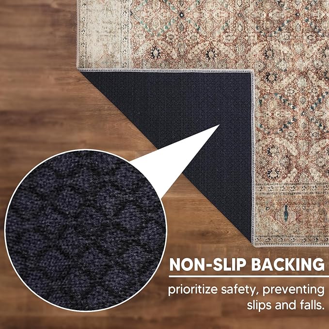 Keen Home Design 9x12 Rug - Machine Washable Area Rug with Non-Slip Backing, Ideal for Living Room, Dining Room, Bedroom - Vintage, Easy Clean, Durable, Low Pile - (9' x 12')