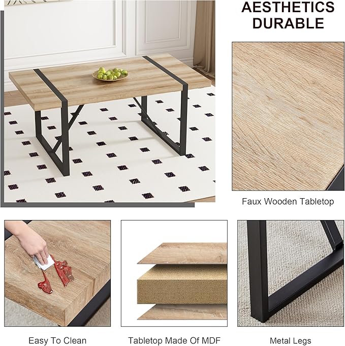 7 Piece Dining Table Set for 6,Modern 71'' Rectangle Wood Dining Table and Fabric Dining Chairs 6,Kitchen Table and Chairs for 6,Ideal for Kitchen Dining Room