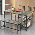 4 EVER WINNER Dining Room Table Set for 4, 55" Kitchen Table Set with Storage Shelf, Wine Rack & Wine Glasses Holder, Dining Table for 4 with Chairs and Bench for Dining Room, Kitchen, Grey