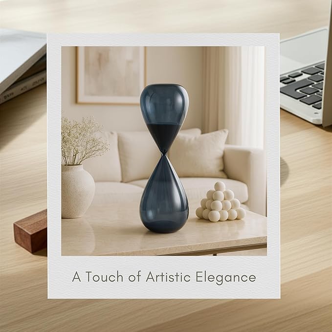 Sahini Navy Hourglass Decorative Object – Small Glass Teardrop Silhouette Modern Home Decor Accent – Shelf Styling & Coffee Table Decor for Office & Living Room – 20", Blue