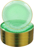 DaYammi 100PCS Green and Gold Plastic Plates - 10 inch Clear Green Gold Dinner Plates - Hammer Pattern Design - Fancy Disposable Platos - Heavy-Duty Party Platos Ideal for Wedding