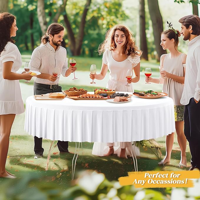 4 Pack White Spandex Round Tablecloths for 72in Table, Stretchy Fitted 6FT Round Table Cloths, Wrinkle Free Table Cover with Skirt for Wedding Birthday Party Bridal Shower Banquet