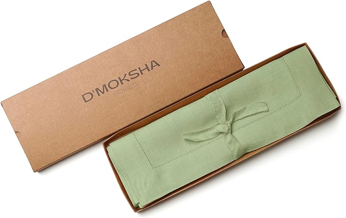 D'Moksha Homes Sage Green Linen Cloth Placemats Set of 4-100% Pure Linen Hemstitch Placemats 14 x 19 Inch - Classic Hemstitch Table Place Mats for St Patricks Day, Easter - Machine Washable