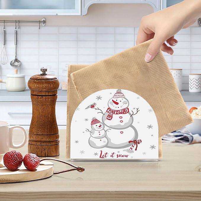 Napkin Holder Snow Santa Crystal Clear Acrylic Napkin Holders Paper Napkin Holder Dining Table Dispenser for Kitchen Restaurant Home Decor Bar Accessories