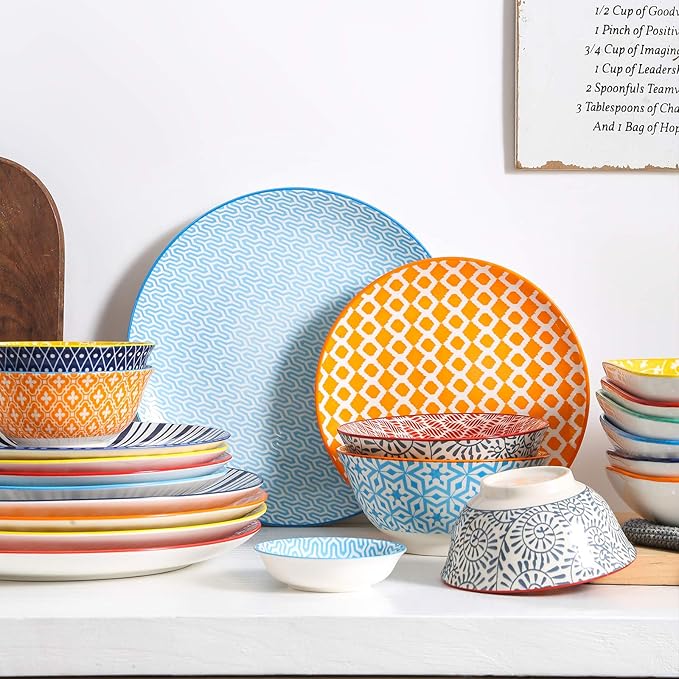 Selamica 10 inch Porcelain Dinner Plates, Large Size Serving Plate for Salad, Pancakes, Steak, Set of 6, Assorted Colors