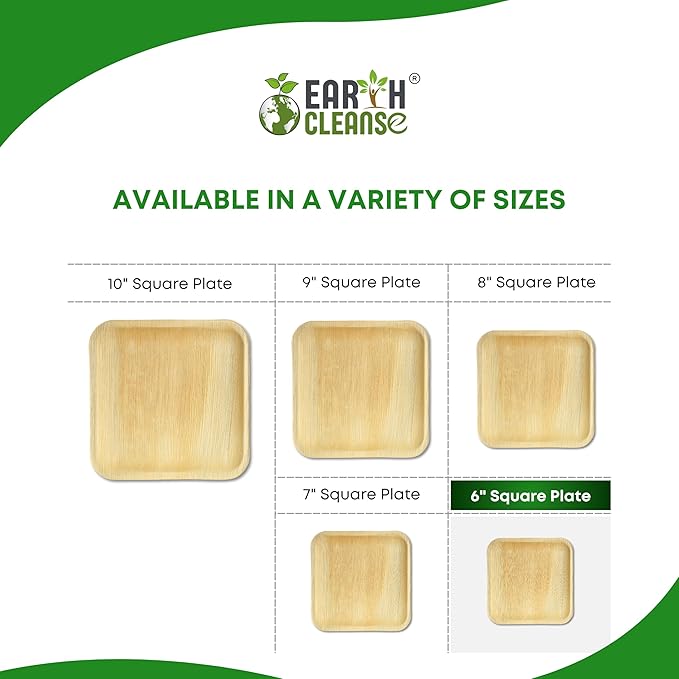 Compostable Palm Leaf Plates 6 Inch Square (75 Pack) | Disposable Biodegradable Plates Like Bamboo & Wooden | Microwave & Oven Safe | Eco-Friendly
