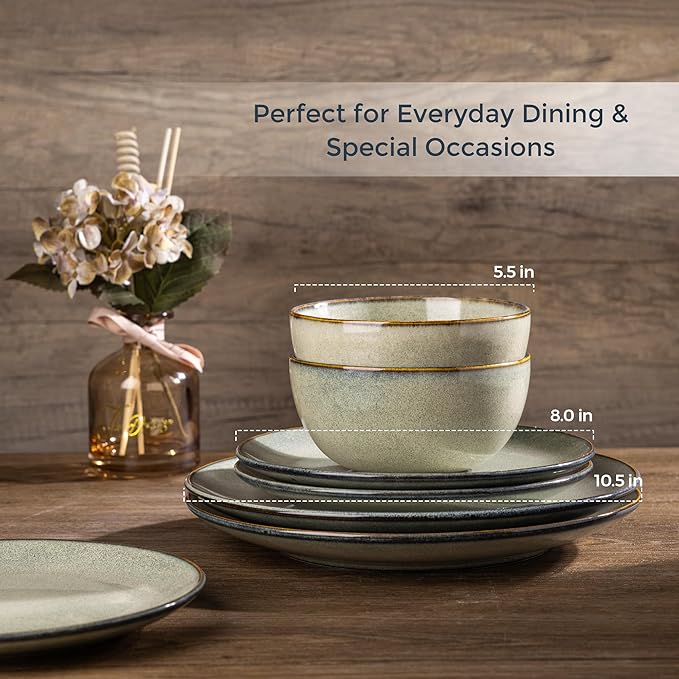 AmorArc Ceramic Dinnerware Sets for 6, 18 Pieces Handpainted Plates and Bowls Set, Scratch Resistant Stoneware Dishes Set, Dishwasher & Microwave Safe, Reactive Glaze