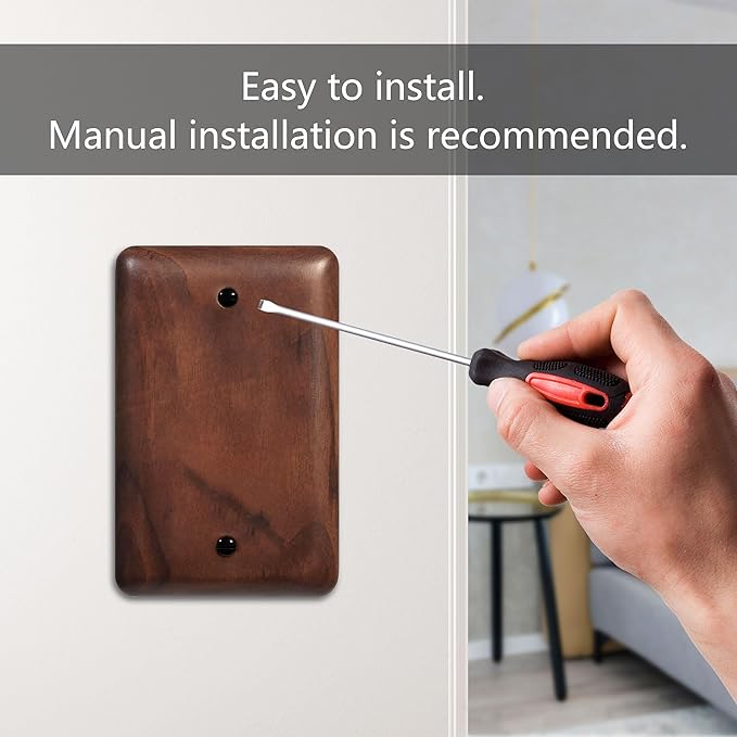 Gloss Finish Blank Wall Plate Solid Wood 1-Gang Cover Plate in Premium North American Walnut