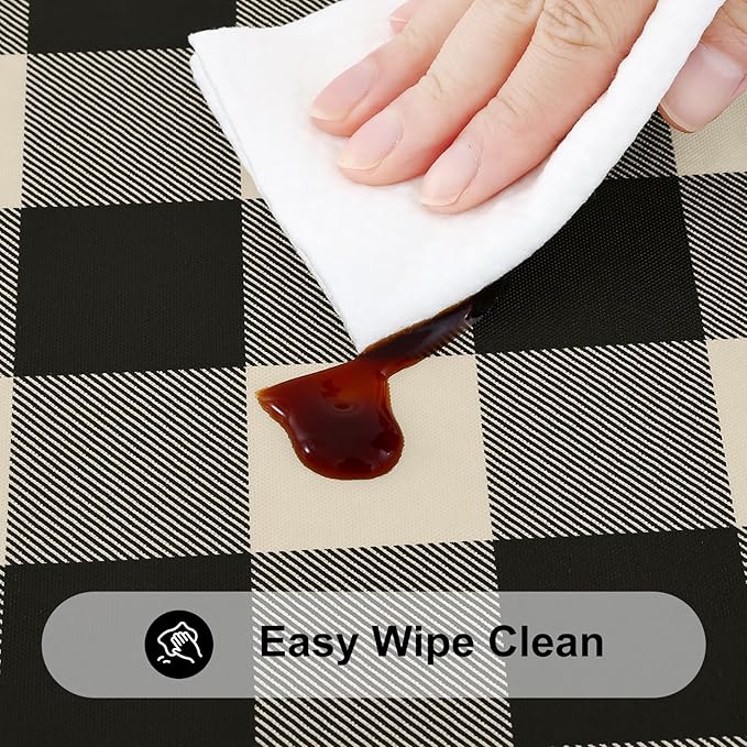 Smiry Rectangle Picnic Table Cloth, Elastic Waterproof Fitted Vinyl Tablecloths, Flannel Backed Buffalo Plaid Table Covers for Dining, Camping, Outdoor (Black and Beige, 30" x 96")