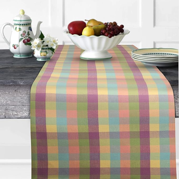 Urban Villa EasterTable RunnerEaster Collection 100% Cotton Fused Table Runner Easter Special Over Sized 14" x72'' Inches Easter Colors Buffalo Check Table Runner Heavier Quality Table Runner