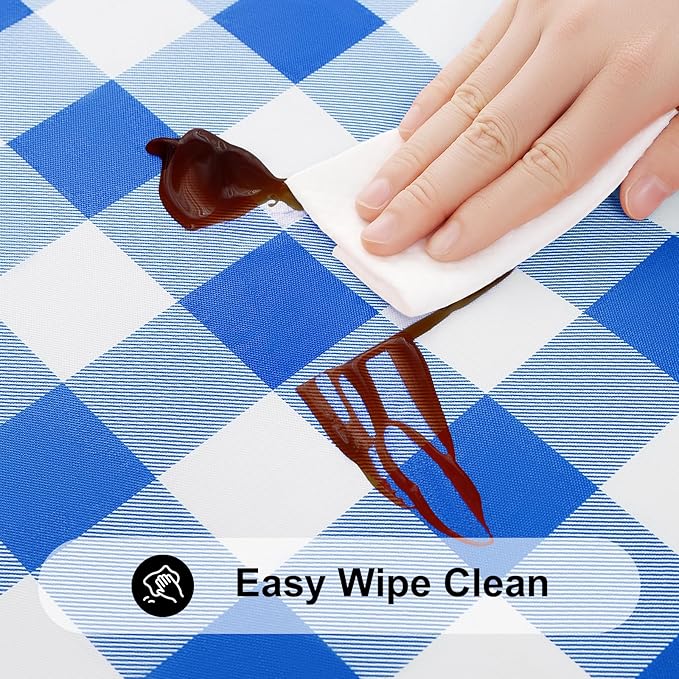 Smiry Rectangle Picnic Table Cloth, Elastic Waterproof Fitted Vinyl Tablecloths, Flannel Backed Buffalo Plaid Table Covers for Dining, Camping, Outdoor (White and Blue, 30" x 48")