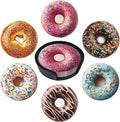 Donuts Coasters for Drinks with Holder Round Leather Coasters Set of 6 Cups Mugs Mat Pad for Home Kitchen Bar